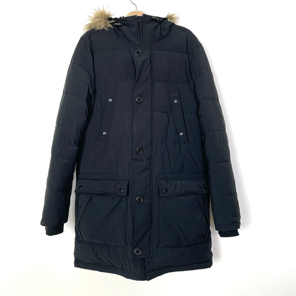 Express Jackets & Blazers - Express Womens‎ Puffer Coat Faux Fur Trim Hood Black Medium